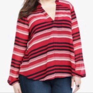 Torrid Striped V-Neck Blouse Double Pocket
